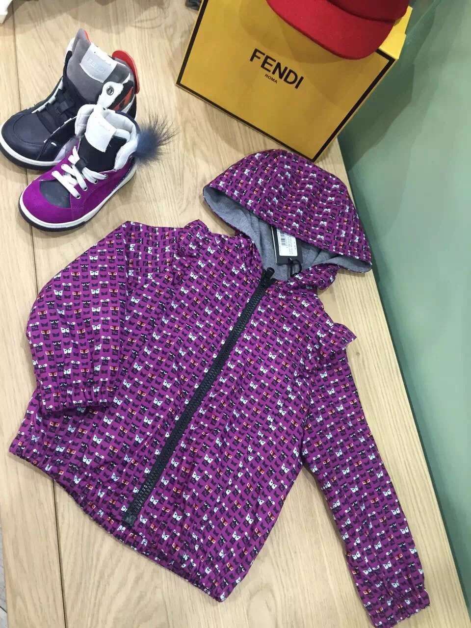 Girls Purplet&Multicolors Monster Printed Zip-up Tops