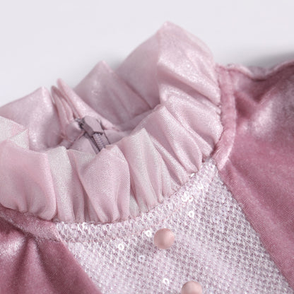 女童粉紫色长袖公主礼服裙