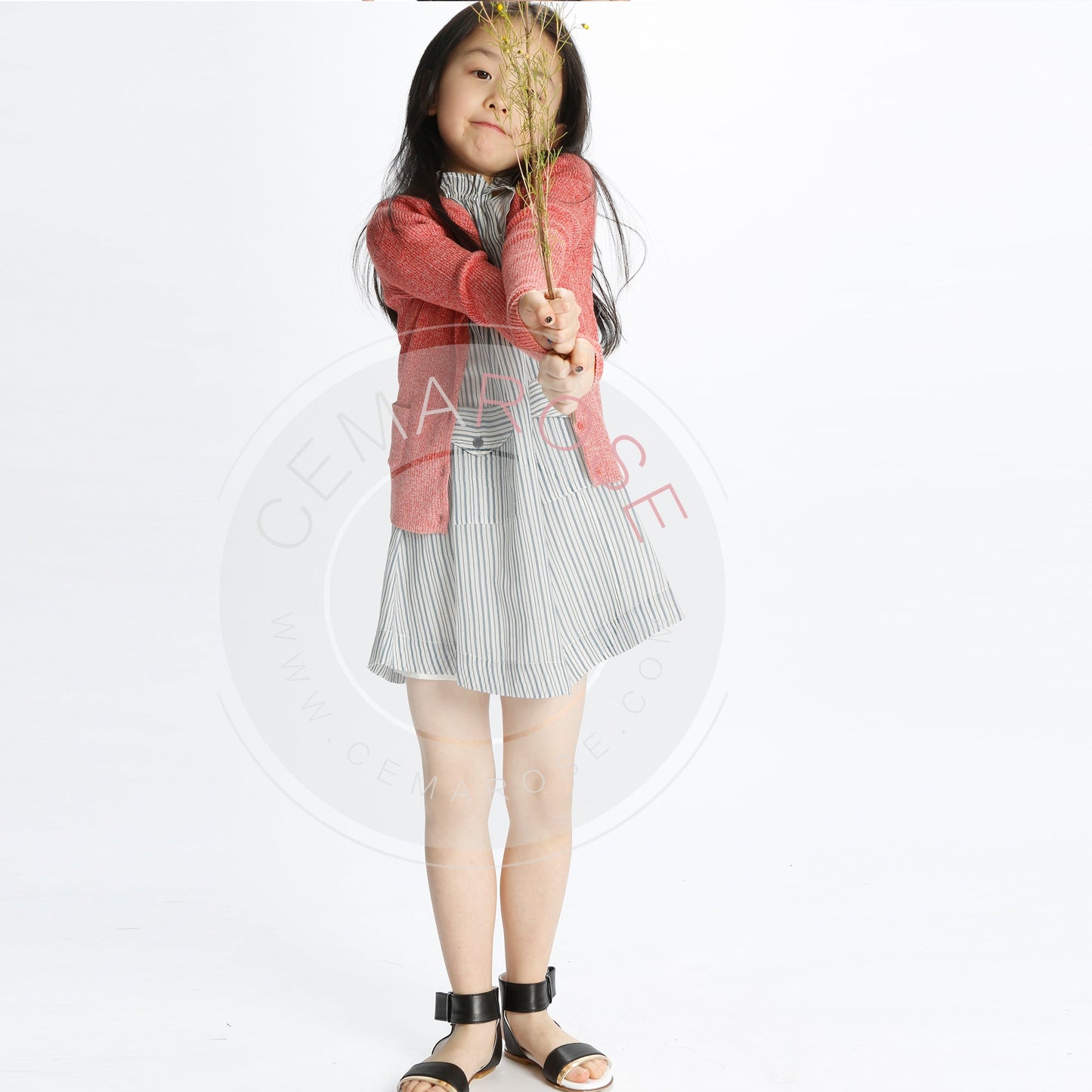 Girls Blue Stripe Cotton Woven Dress