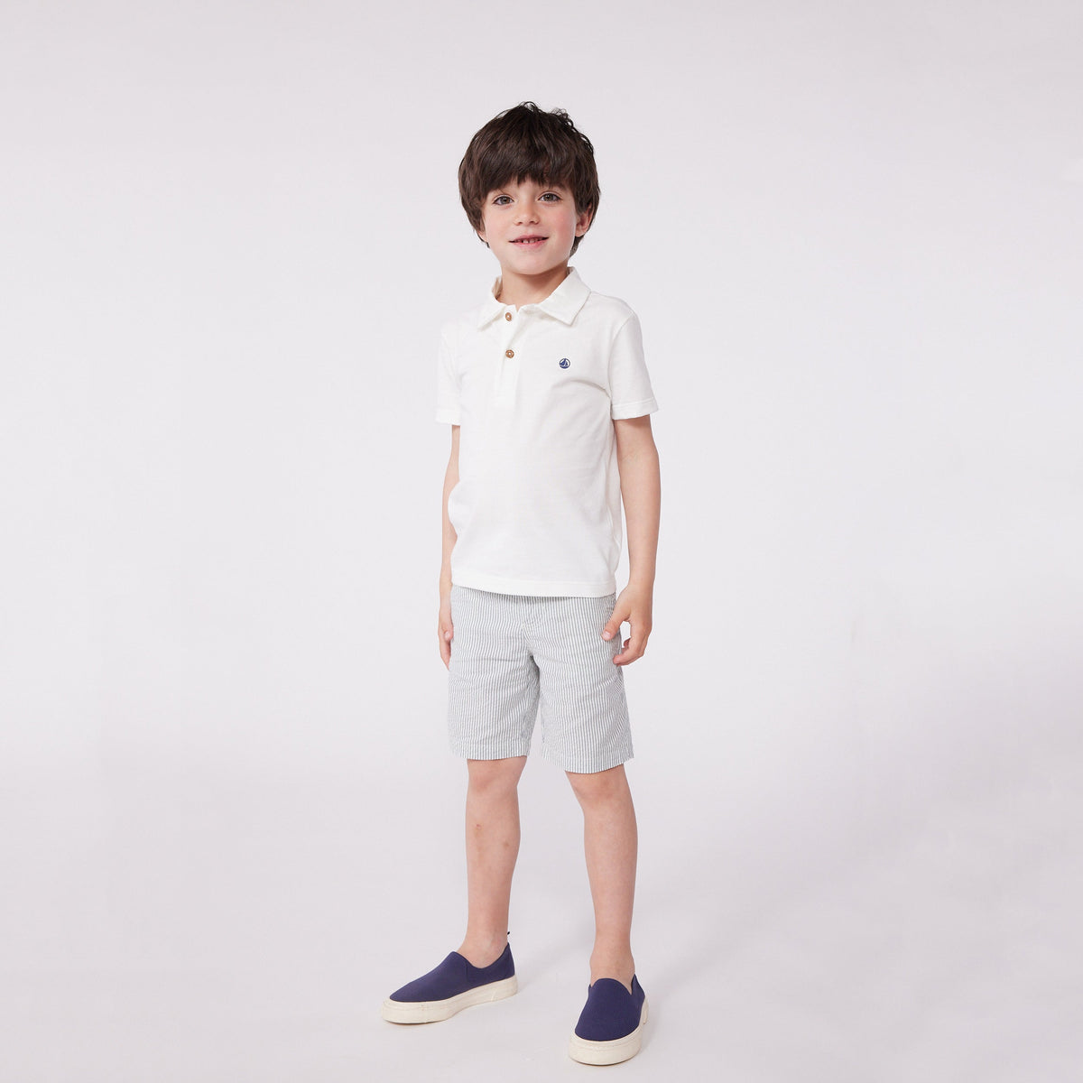男童白色Logo棉Polo衫
