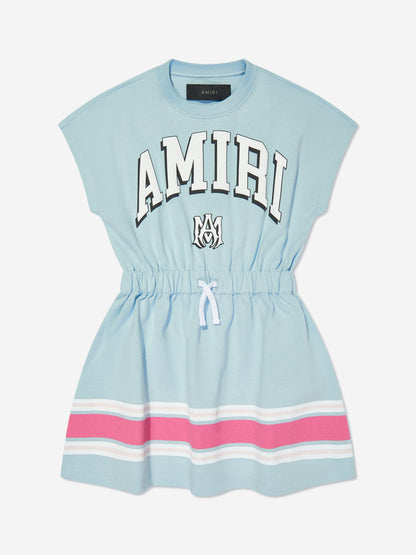 Amiri 女童蓝色徽标条纹 T 恤连衣裙