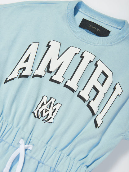 Amiri 女童蓝色徽标条纹 T 恤连衣裙