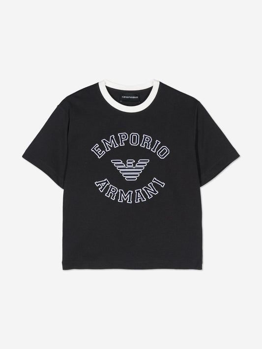 Emporio Armani 男童徽标 T 恤（海军蓝）