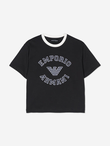 Emporio Armani 男童徽标 T 恤（海军蓝）