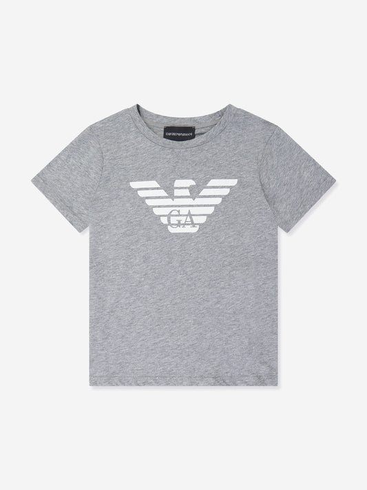 Emporio Armani 男童徽标 T 恤（灰色）