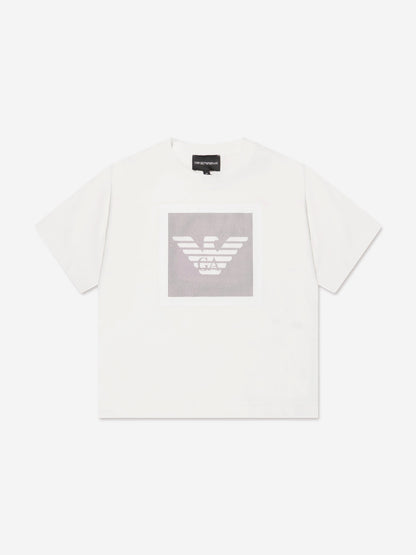 Emporio Armani 男童白色徽标 T 恤