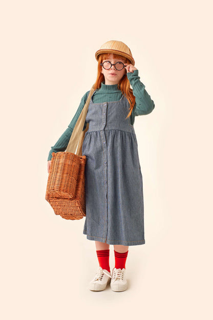 女童蓝色条纹牛仔连衣裙