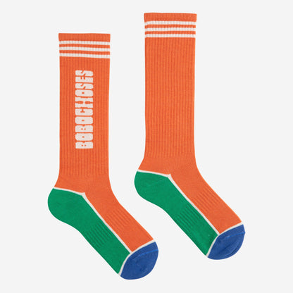 儿童橙色刺绣Logo棉袜