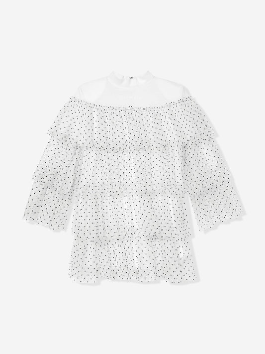 Balmain 女童白色分层薄纱连衣裙