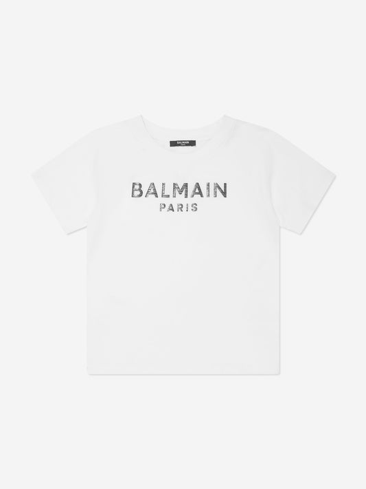 Balmain Kids Paris 徽标 T 恤（白色）