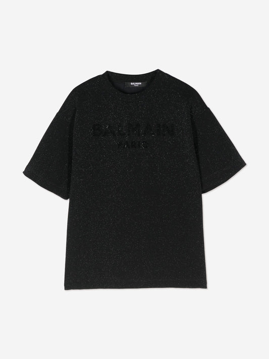 Balmain Boys 巴黎徽标 T 恤（黑色）