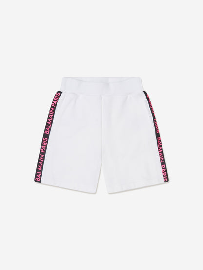 Balmain 女童白色徽标平纹短裤