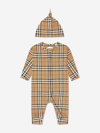 Baby Claude 档案米色格纹连体衣套装