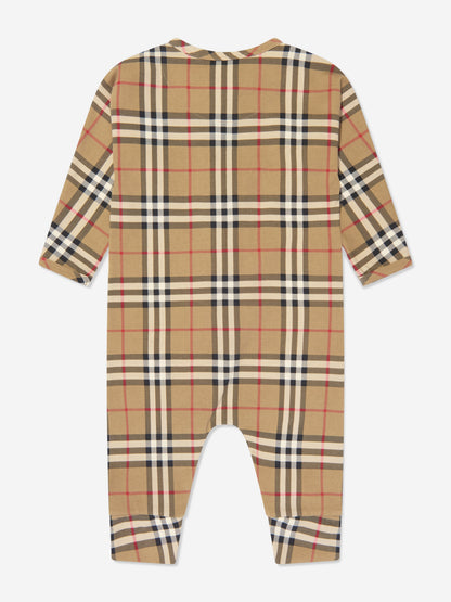 Baby Claude 档案米色格纹连体衣套装