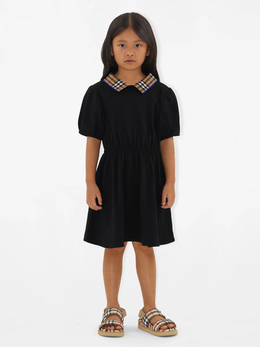 Burberry 女童 Alesea 格纹罗纹连衣裙（黑色）