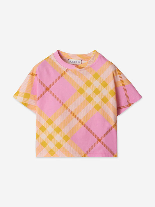Burberry 女婴迷你 Lilia 格纹 T 恤（粉色）