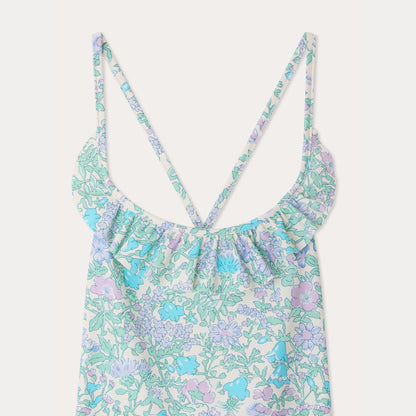 女童绿色碎花泳衣
