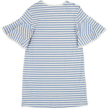 Girls White & Blue Striped Cotton T-shirt