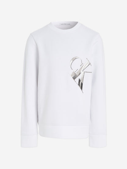 Calvin Klein Boys Hyper Real Monogram Sweatshirt in White