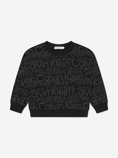 Calvin Klein Boys Glow In The Dark AOP Sweatshirt in Black