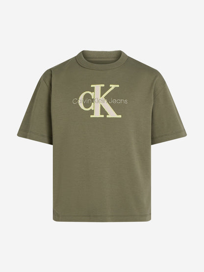 Boys Outlined Fleece Monogram T-Shirt in Green