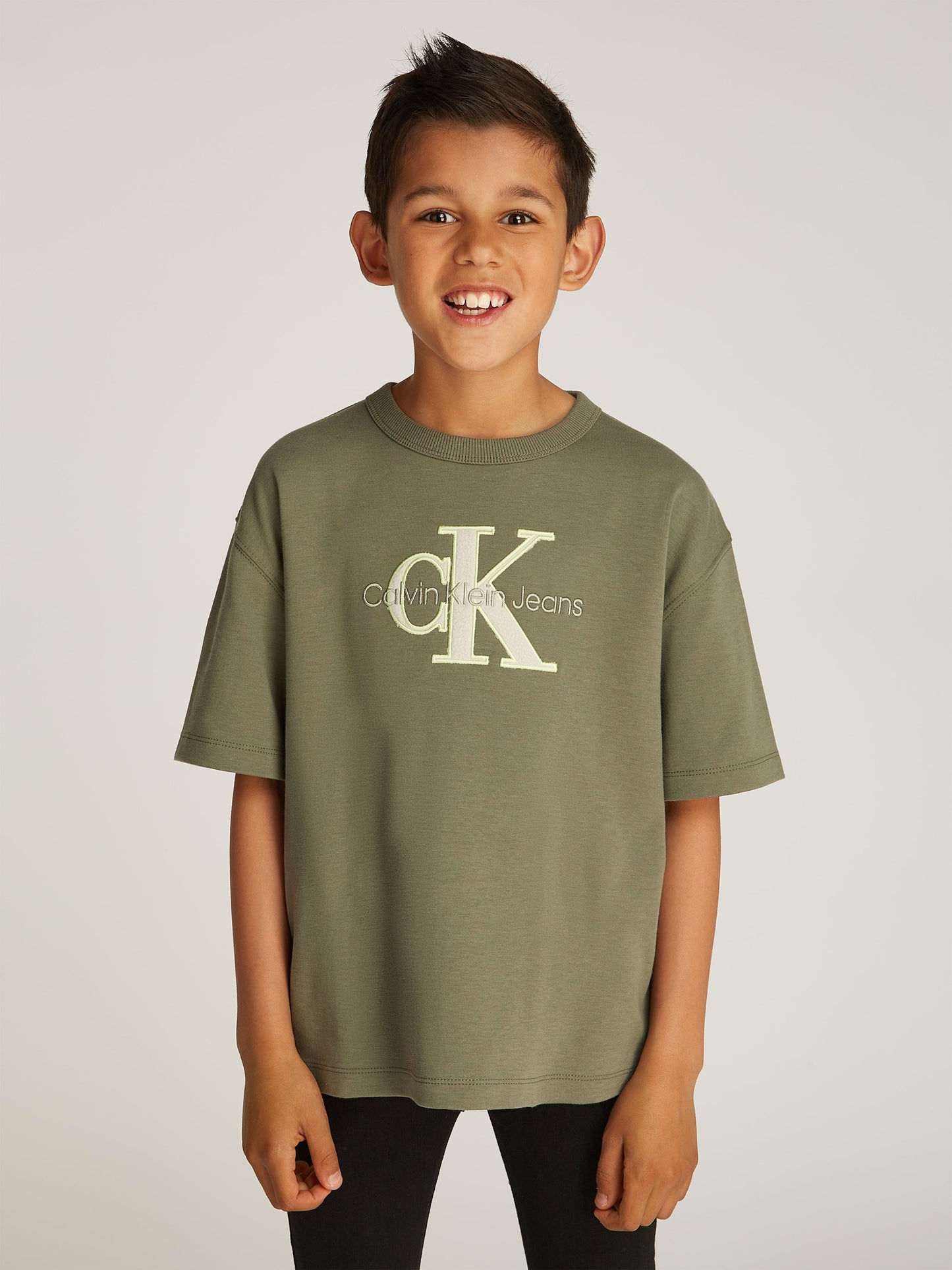 Boys Outlined Fleece Monogram T-Shirt in Green