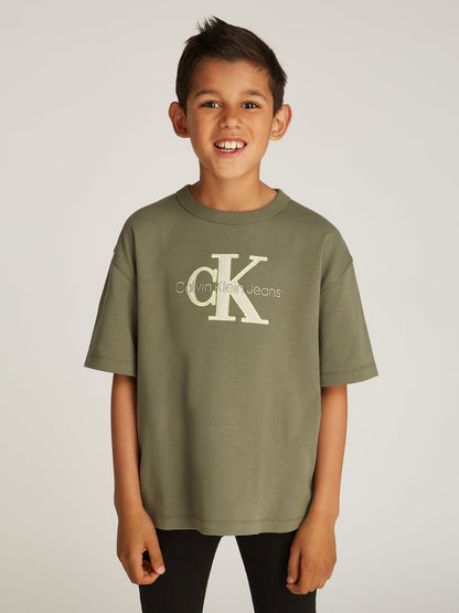 Boys Outlined Fleece Monogram T-Shirt in Green