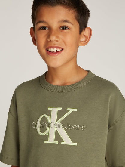 Boys Outlined Fleece Monogram T-Shirt in Green