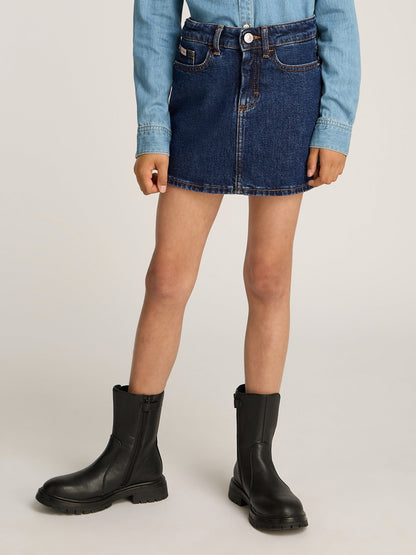 Girls Rinse Denim Mini Skirt in Blue
