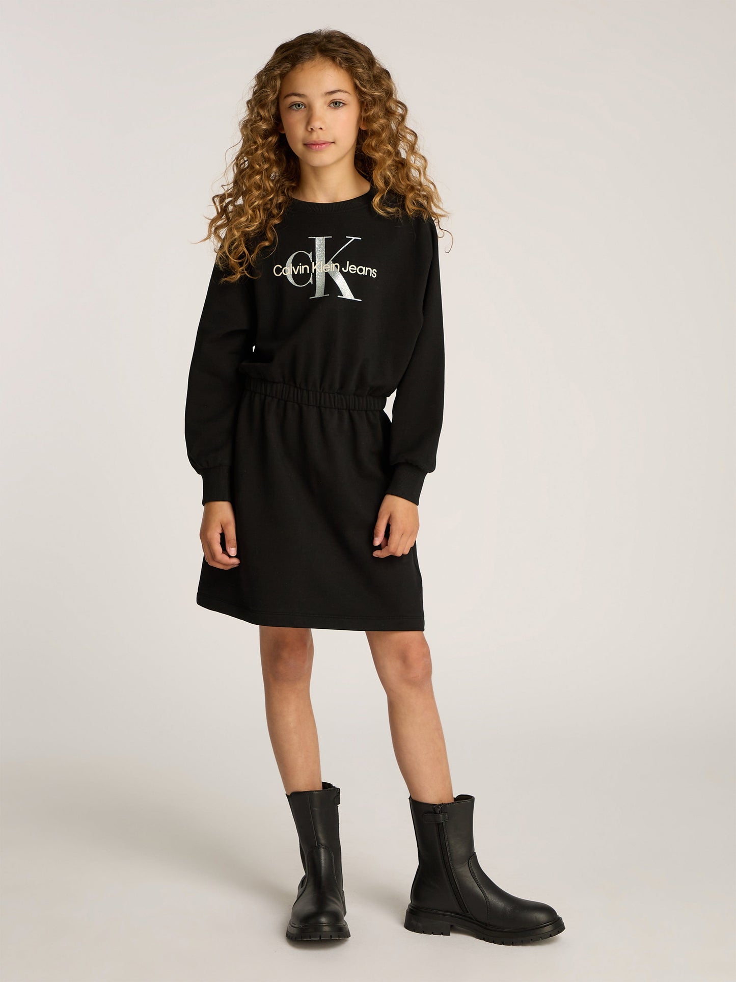Girls Glitter Monologo Sweater Dress in Black
