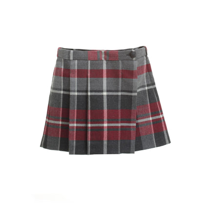 Girls Grey & Red Quadri Check Tartan Skirt