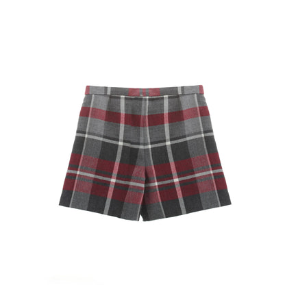 Girls Grey & Red Quadri Check Tartan Skirt