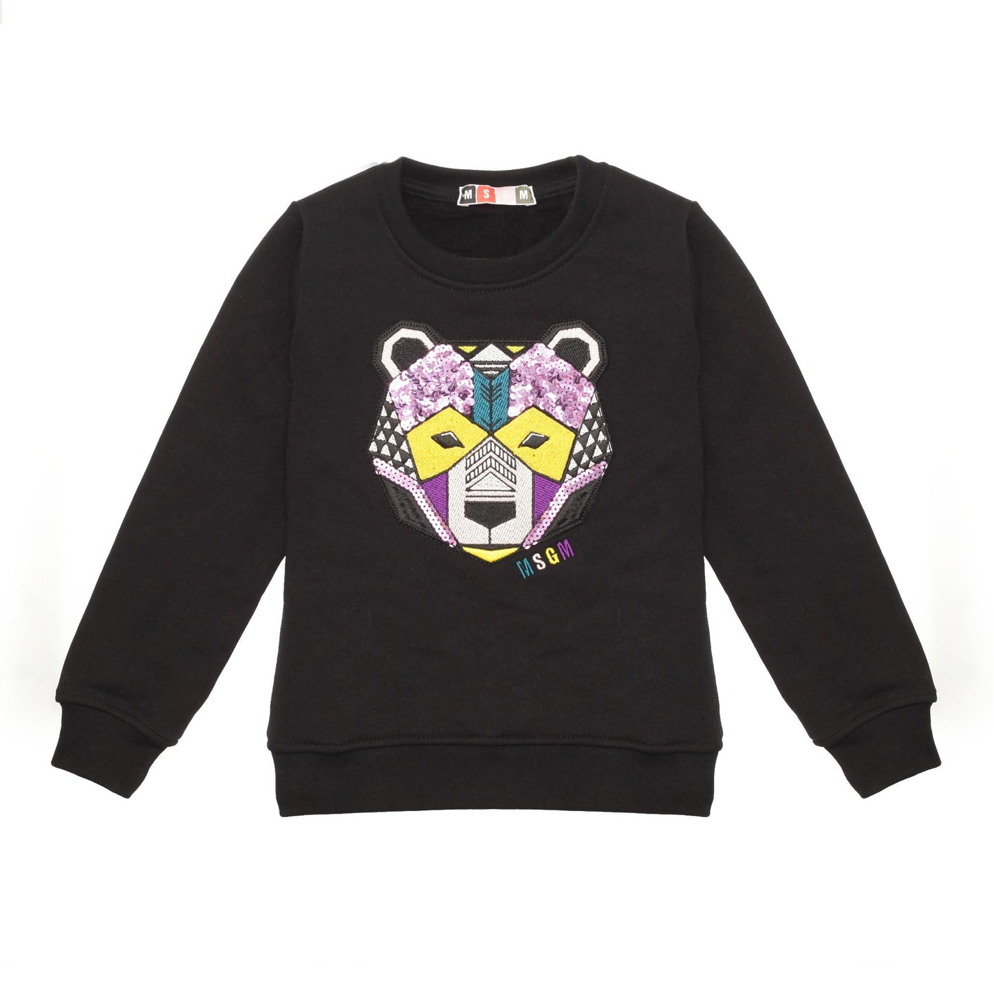 Girls Black Embroidered Trims Cotton Sweatshirt