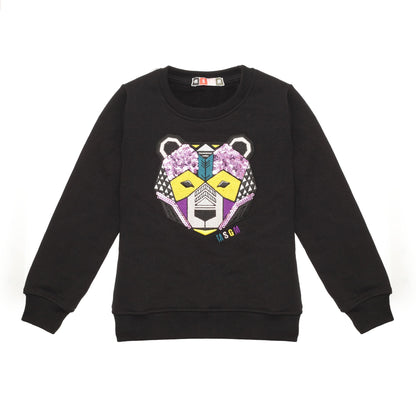 Girls Black Embroidered Trims Cotton Sweatshirt
