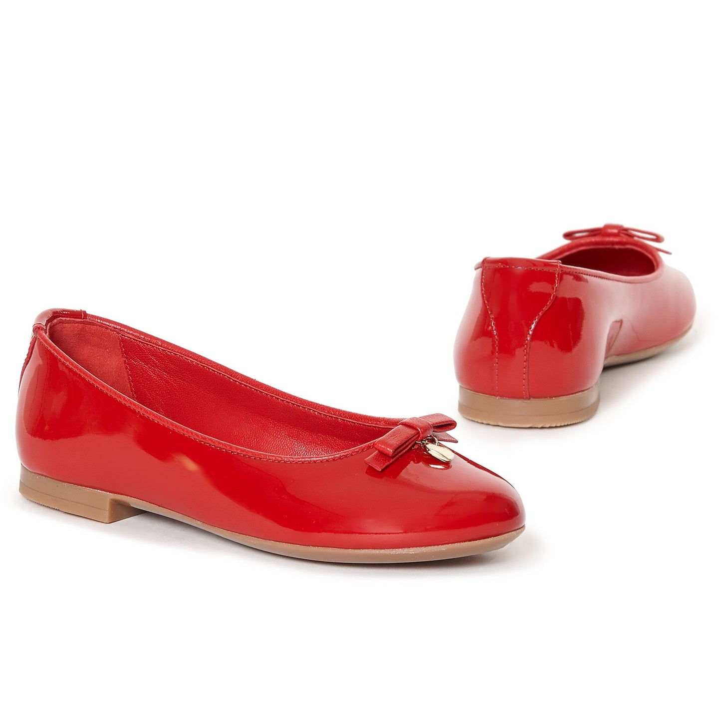 Girls Red Bow Trims Leather Shoes