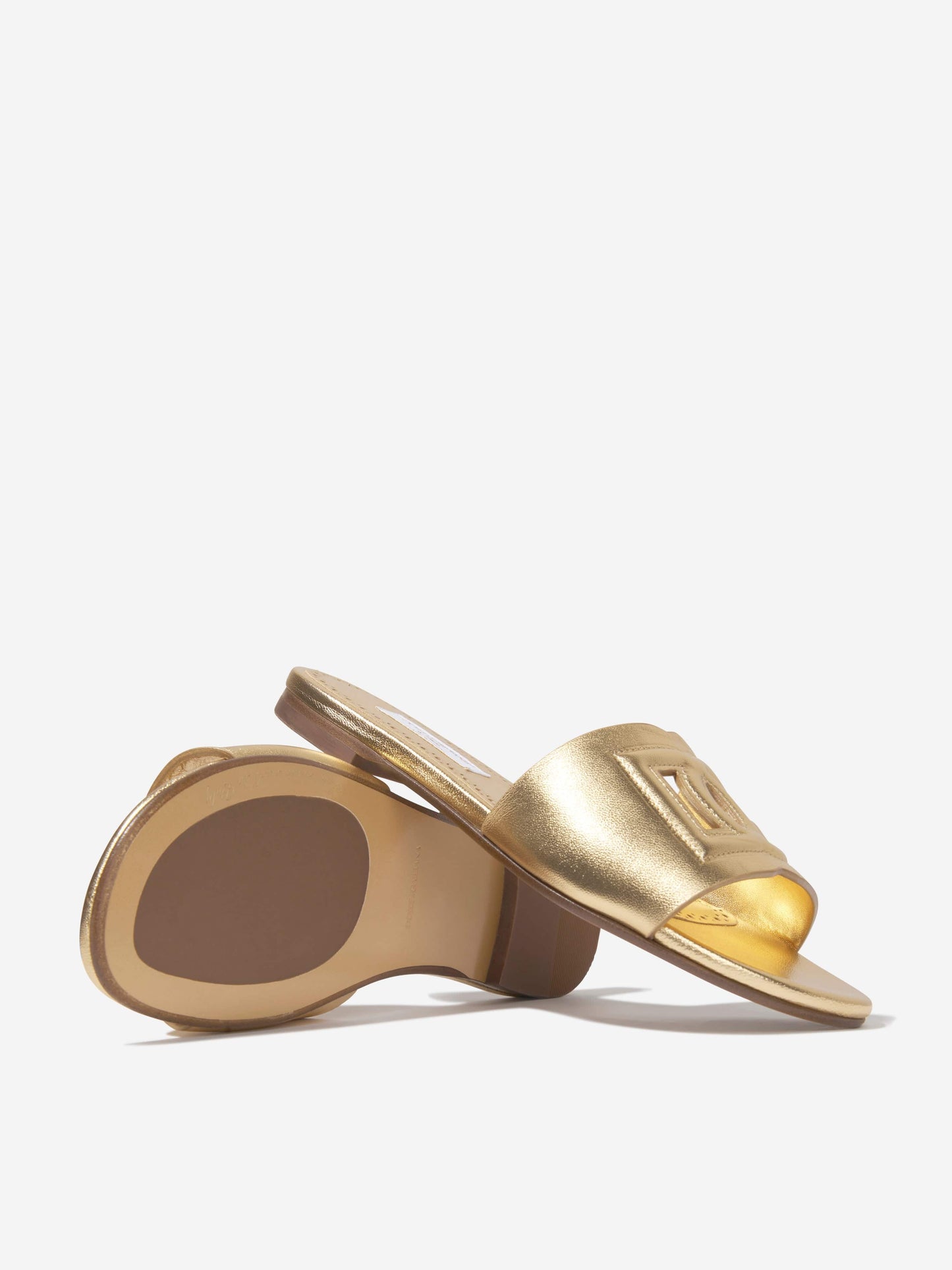 Dolce & Gabbana 女童金色皮革徽标拖鞋