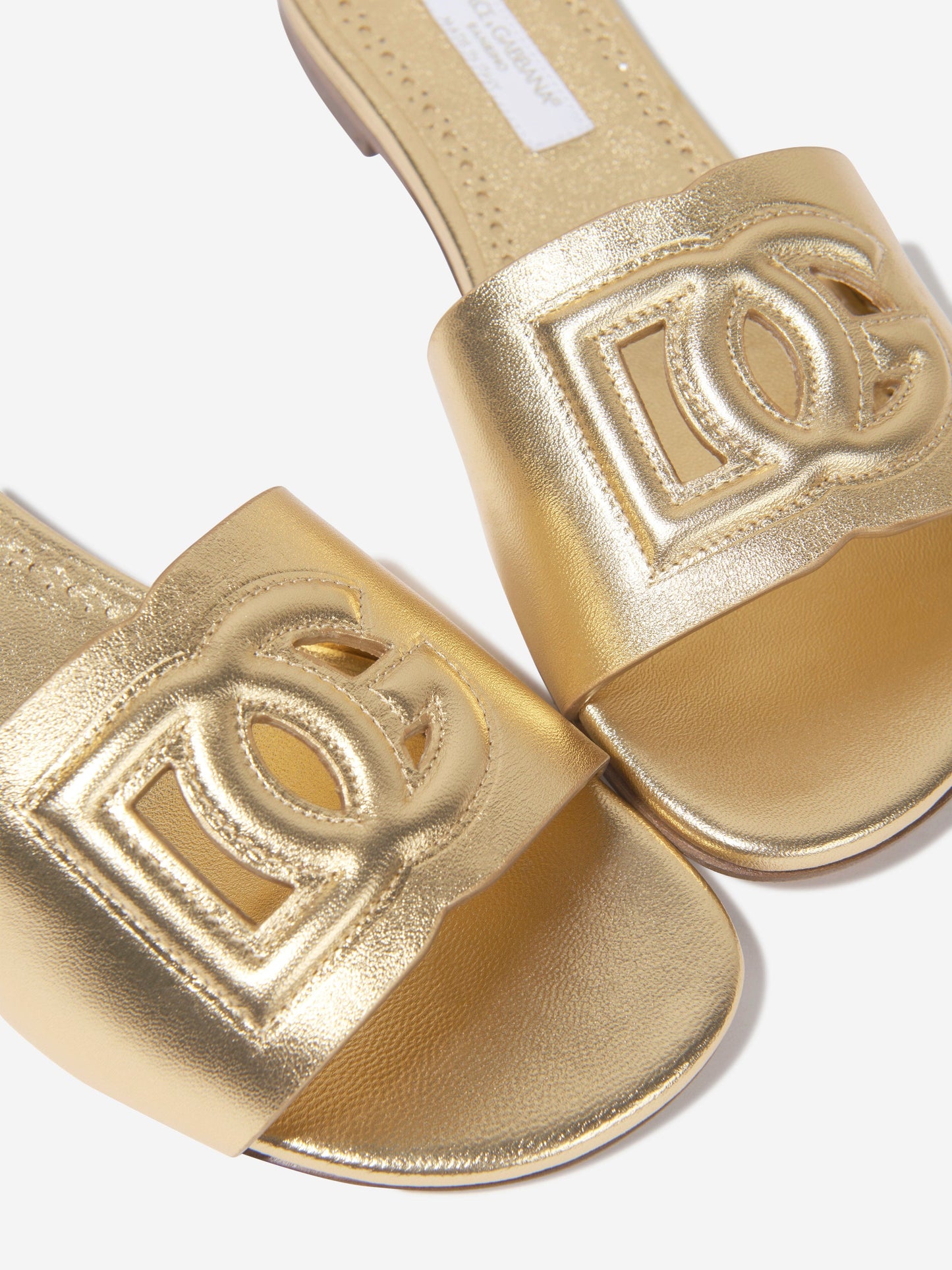 Dolce & Gabbana 女童金色皮革徽标拖鞋