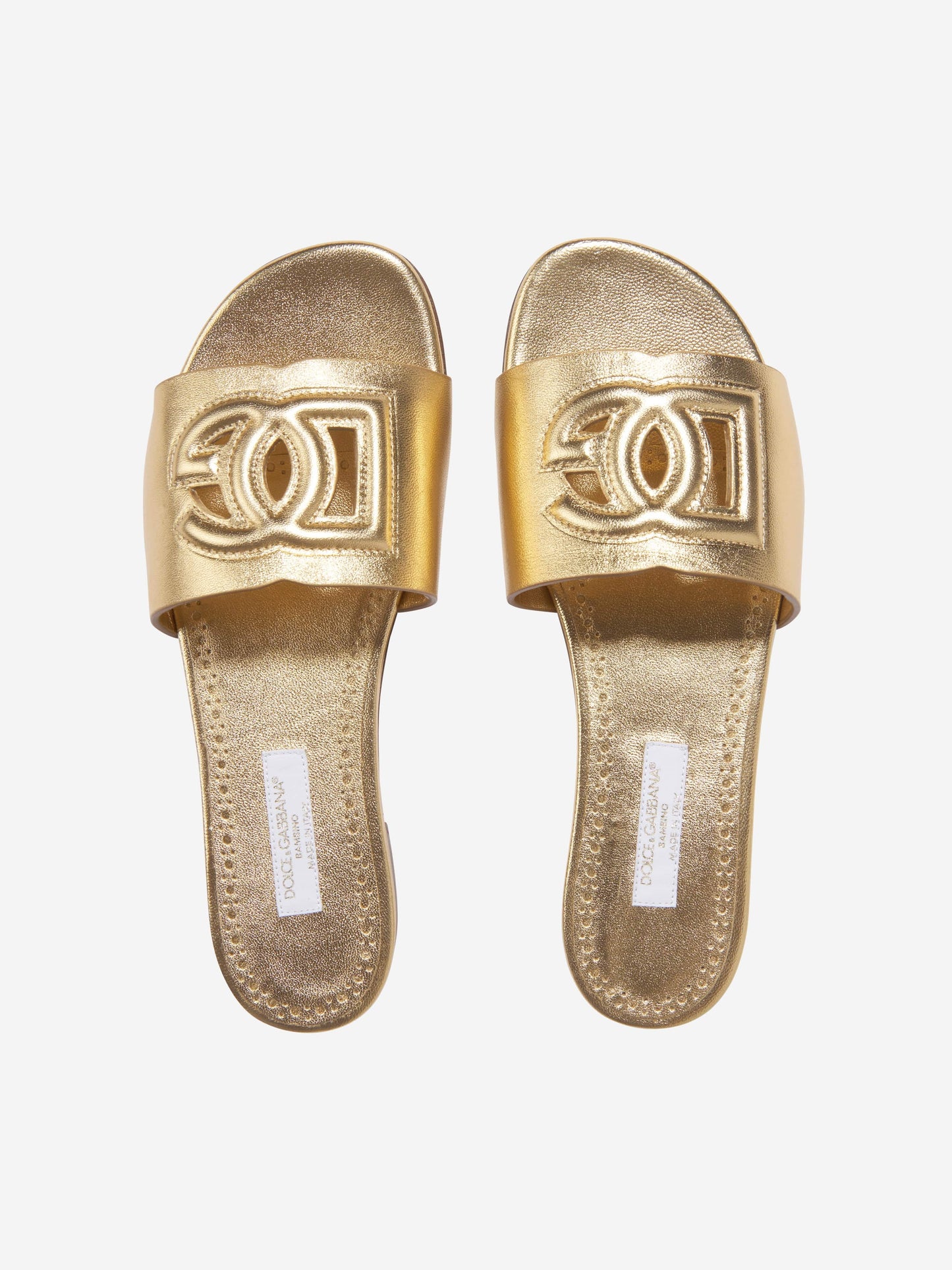 Dolce & Gabbana 女童金色皮革徽标拖鞋