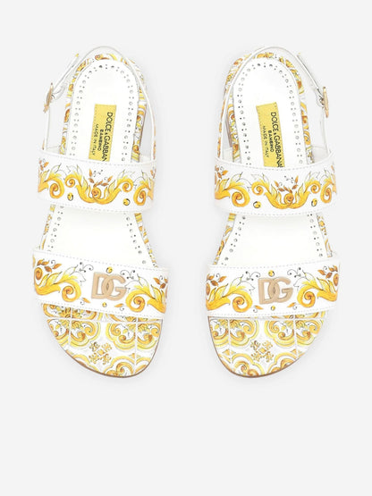 Dolce & Gabbana 女童黄色 Maiolica 皮革凉鞋