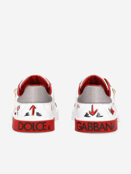Dolce & Gabbana 女童白色郁金香皮革运动鞋