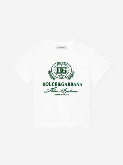 Dolce & Gabbana 男婴白色植绒徽标 T 恤