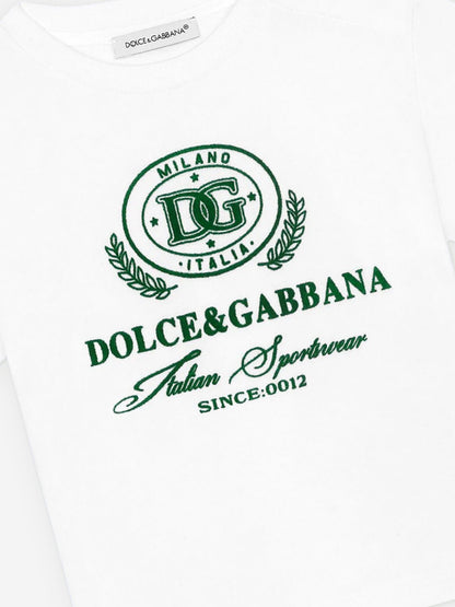 Dolce & Gabbana 男婴白色植绒徽标 T 恤