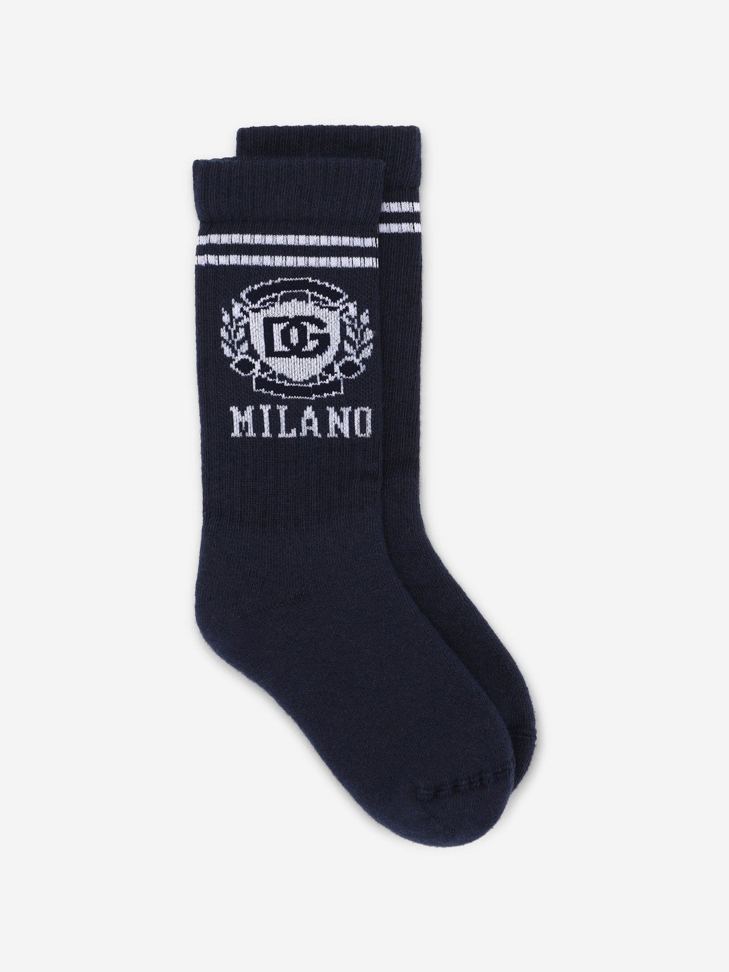 Dolce & Gabbana Boys Milano 徽标袜子（海军蓝）