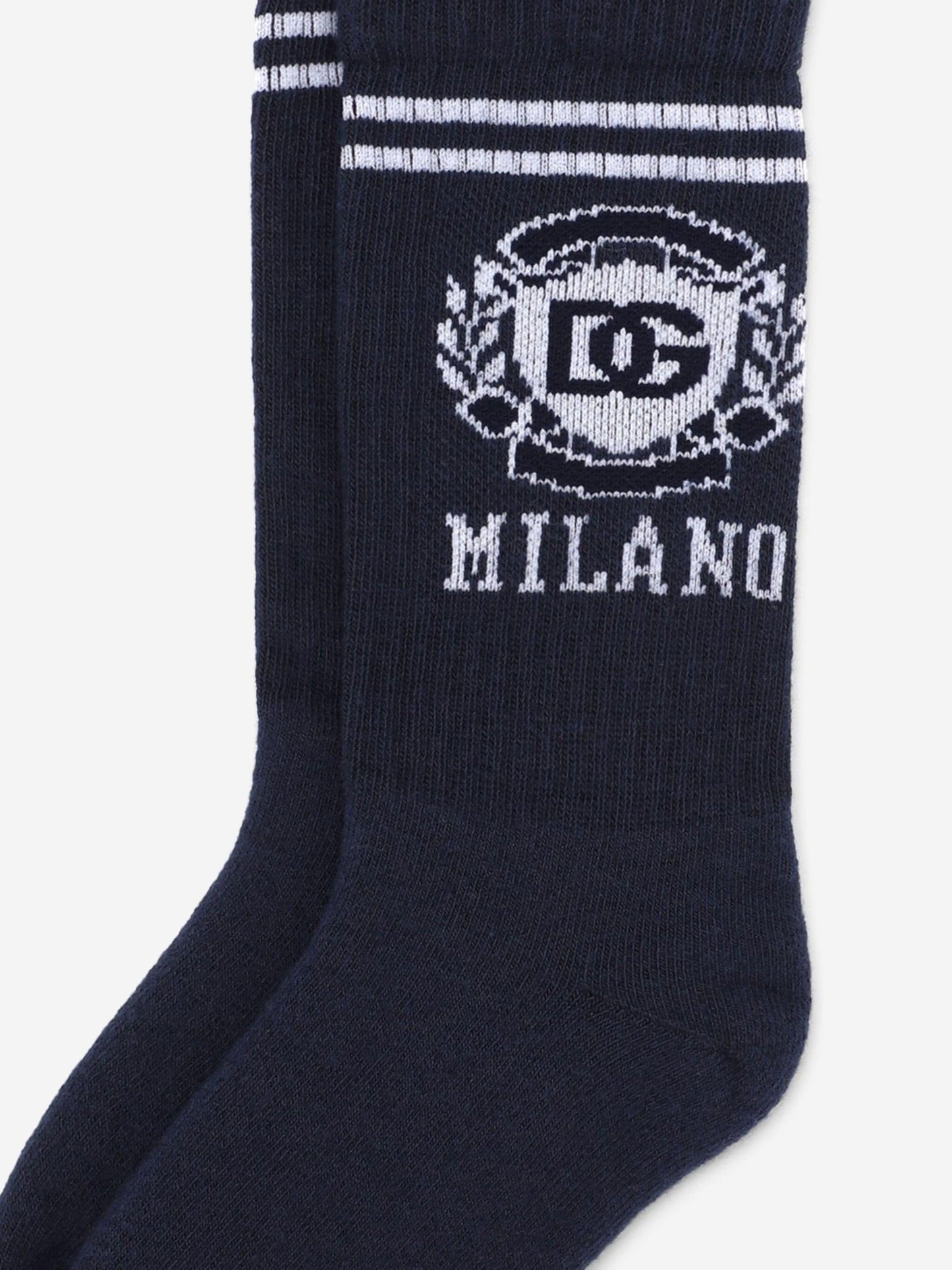 Dolce & Gabbana Boys Milano 徽标袜子（海军蓝）