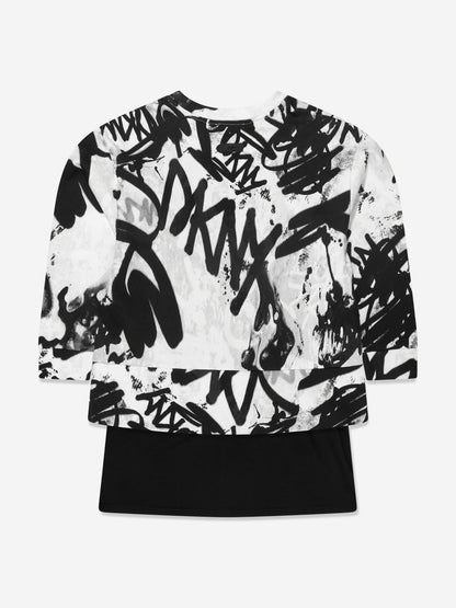 DKNY 女童涂鸦米兰白色连衣裙