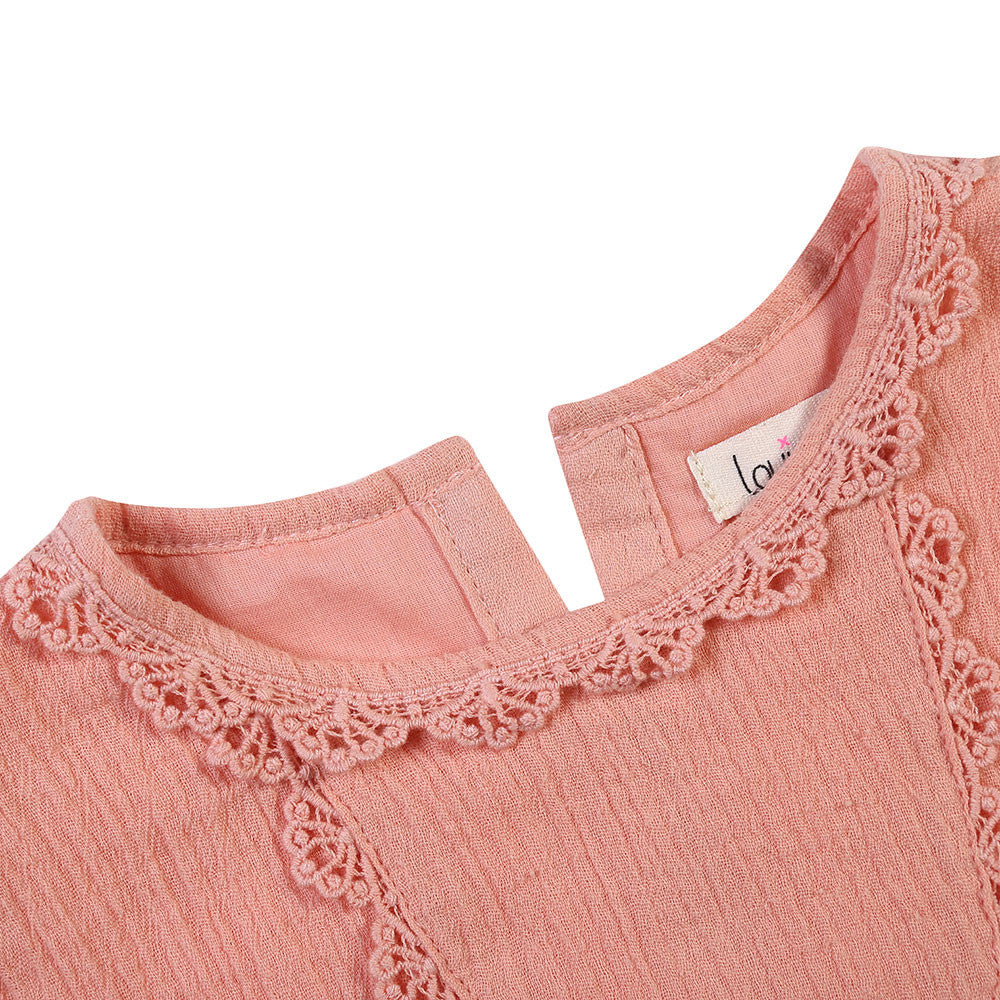 Girls Pink Frilled Sleeved Cotton 'Juliaca' Dress