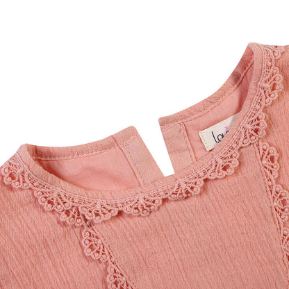 Girls Pink Frilled Sleeved Cotton 'Juliaca' Dress