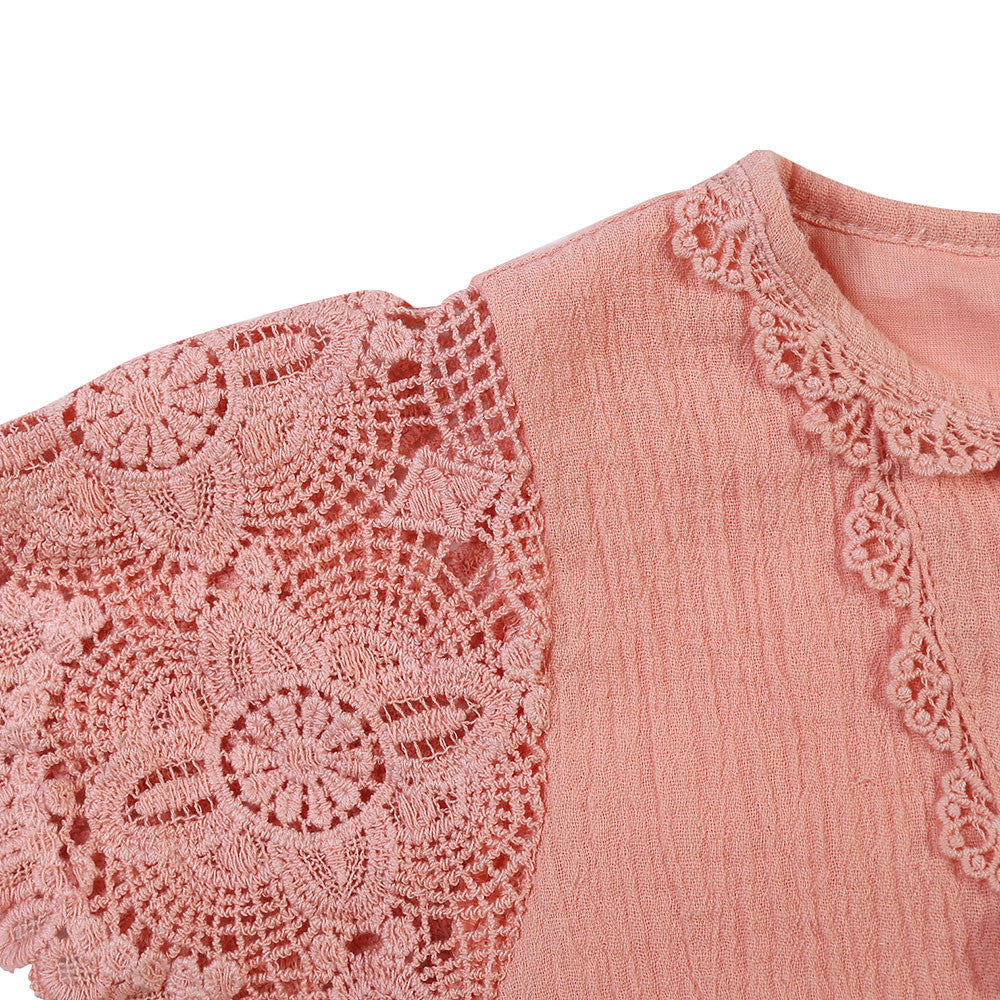 Girls Pink Frilled Sleeved Cotton 'Juliaca' Dress