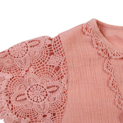 Girls Pink Frilled Sleeved Cotton 'Juliaca' Dress