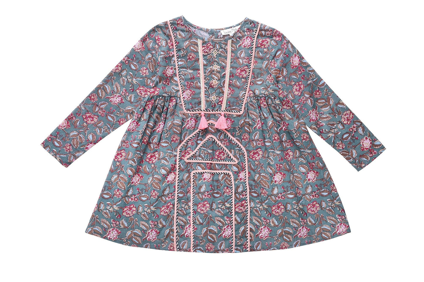 Girls Green Flower Printed Trims Cotton 'Roshy' Dress